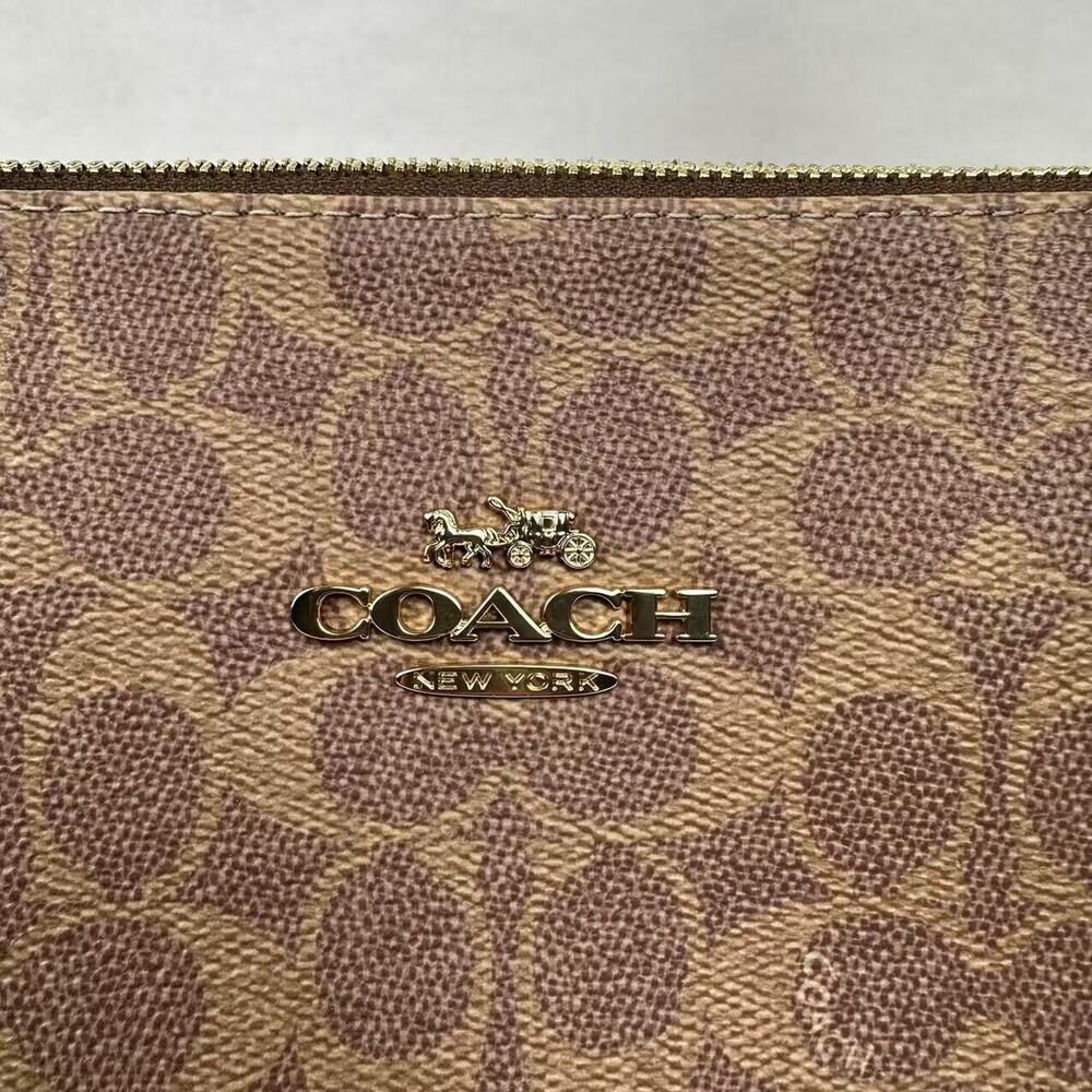 Coach Brown Floral Print Signature Canvas Tote with Pink Accents - Picture 8 of 13